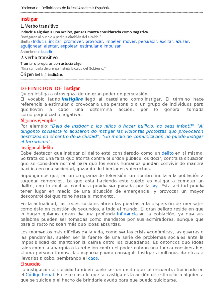 Definición de Instigar y Su Contexto | PDF | Suicidio