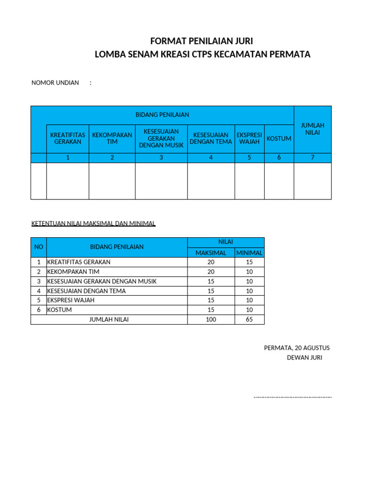Lembar Penilaian Juri | PDF