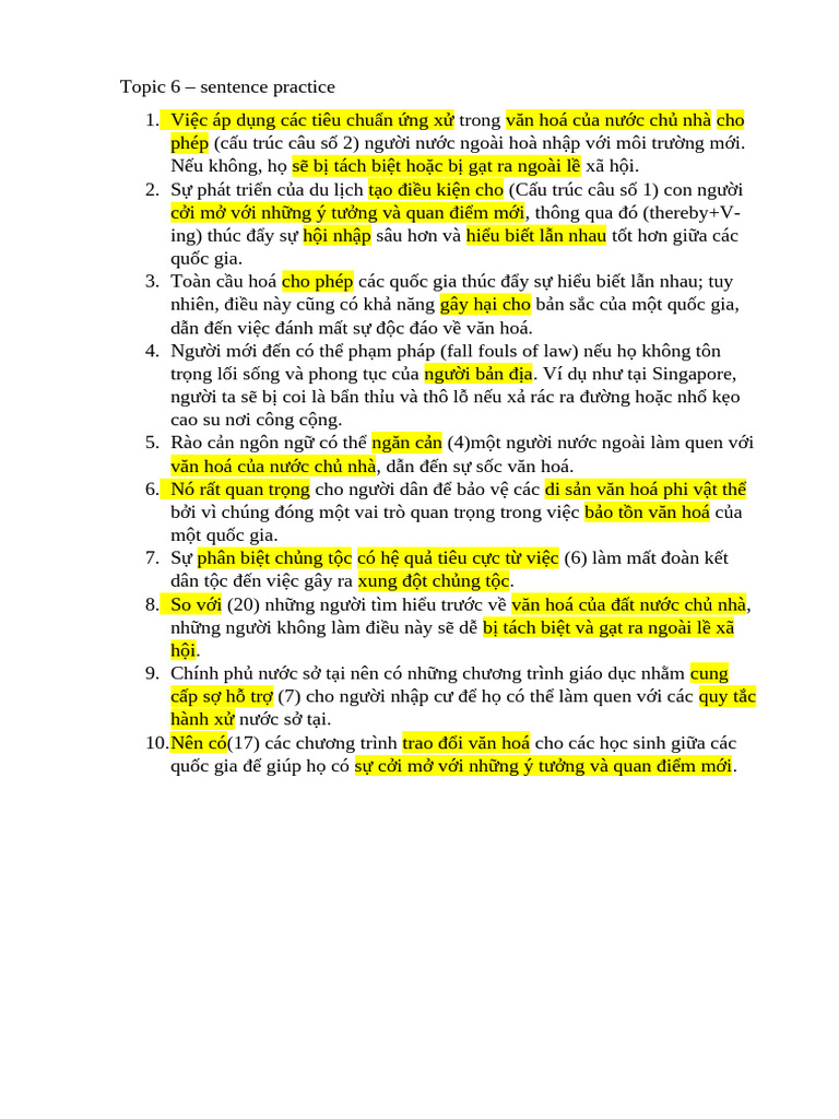 Topic 6 Sentence Practice | PDF
