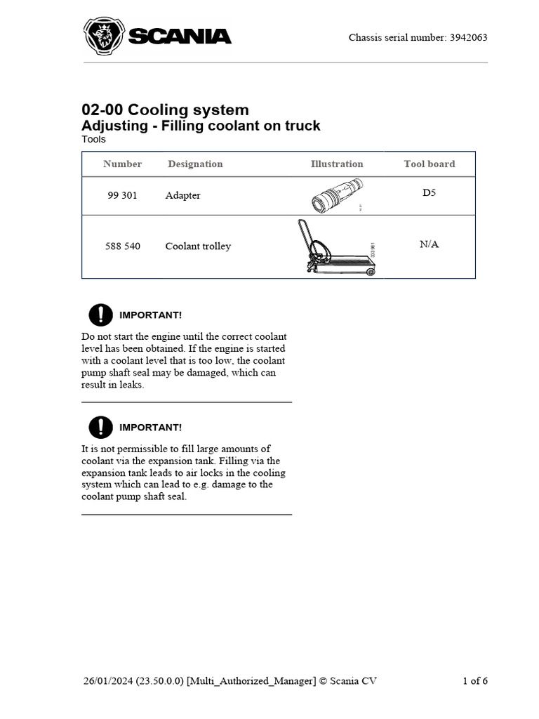 Scania Truck Coolant Filling Guide | PDF | Coolant | Engineering ...