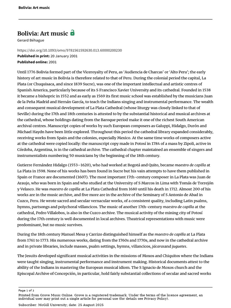Bolivian Art Music Post-Independence | PDF | Performing Arts | Musicology