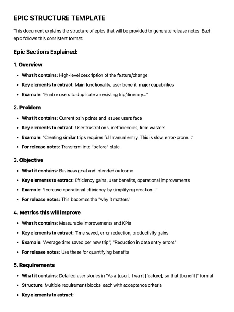 Epic Structure for Release Notes | PDF | Performance Indicator | Computing