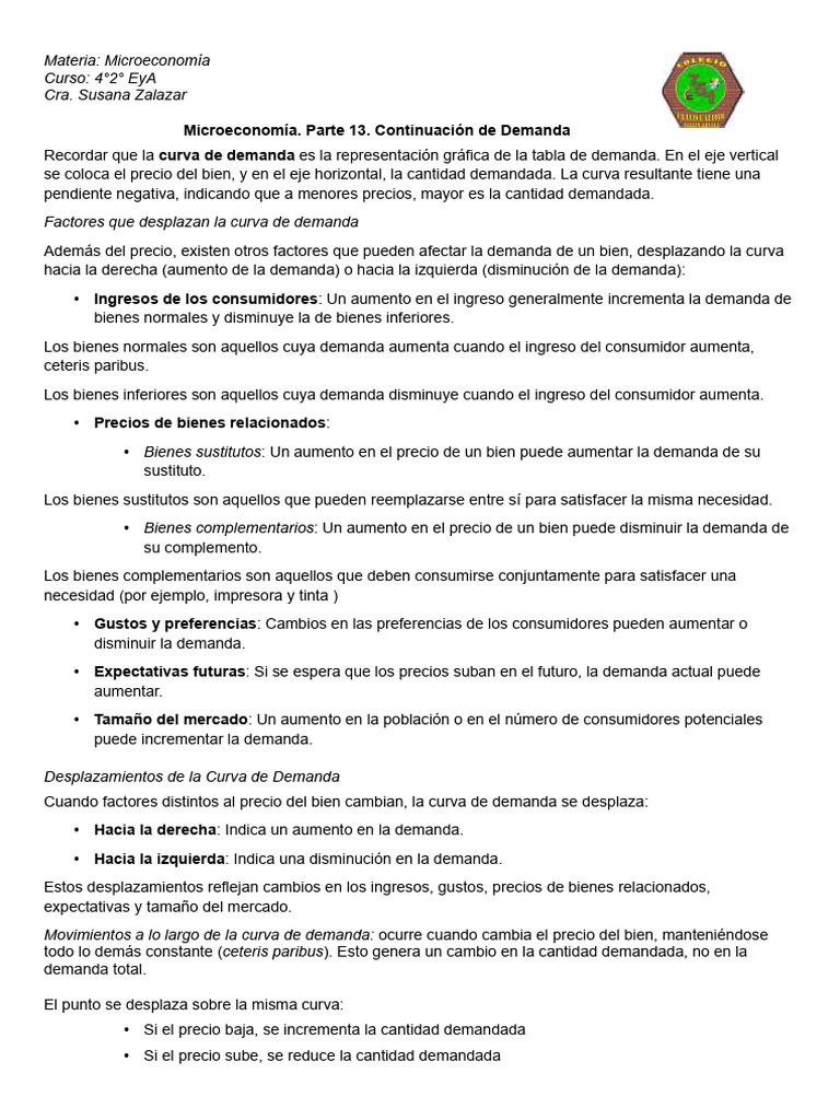 Factores que Afectan la Demanda en Microeconomía | PDF | Curva de ...