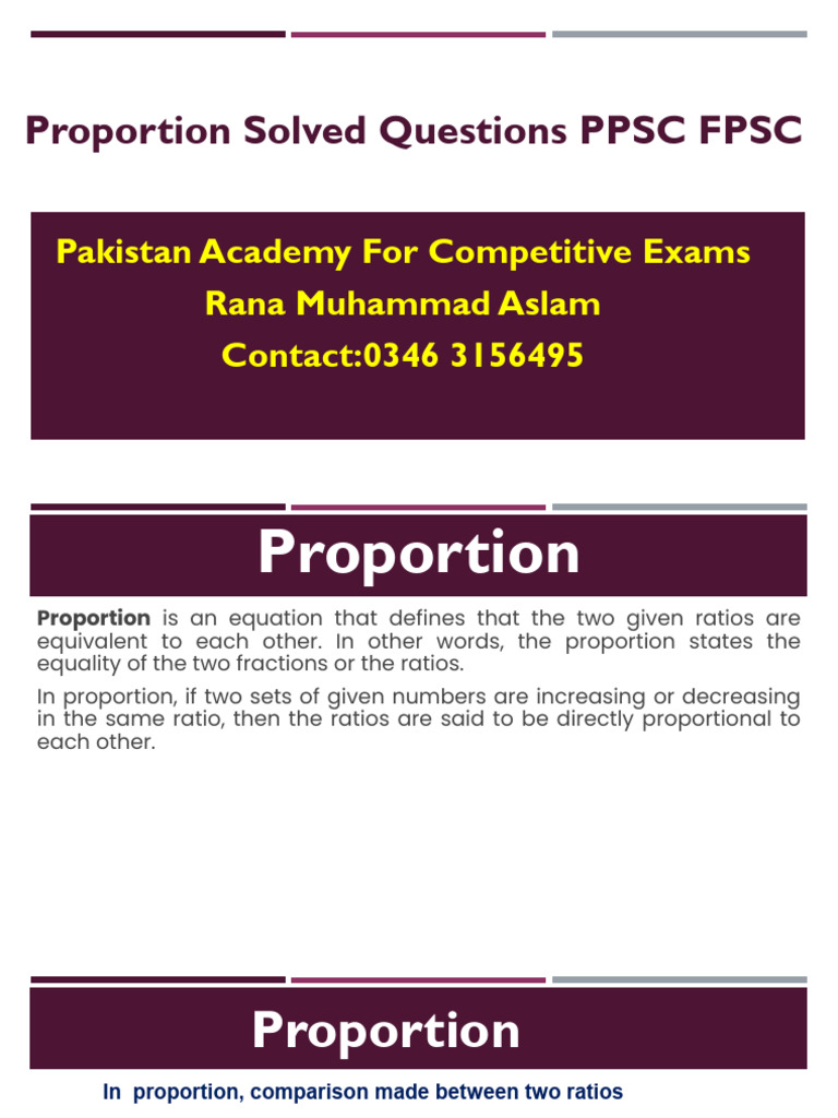 Proportion Solved Questions for PPSC FPSC | PDF