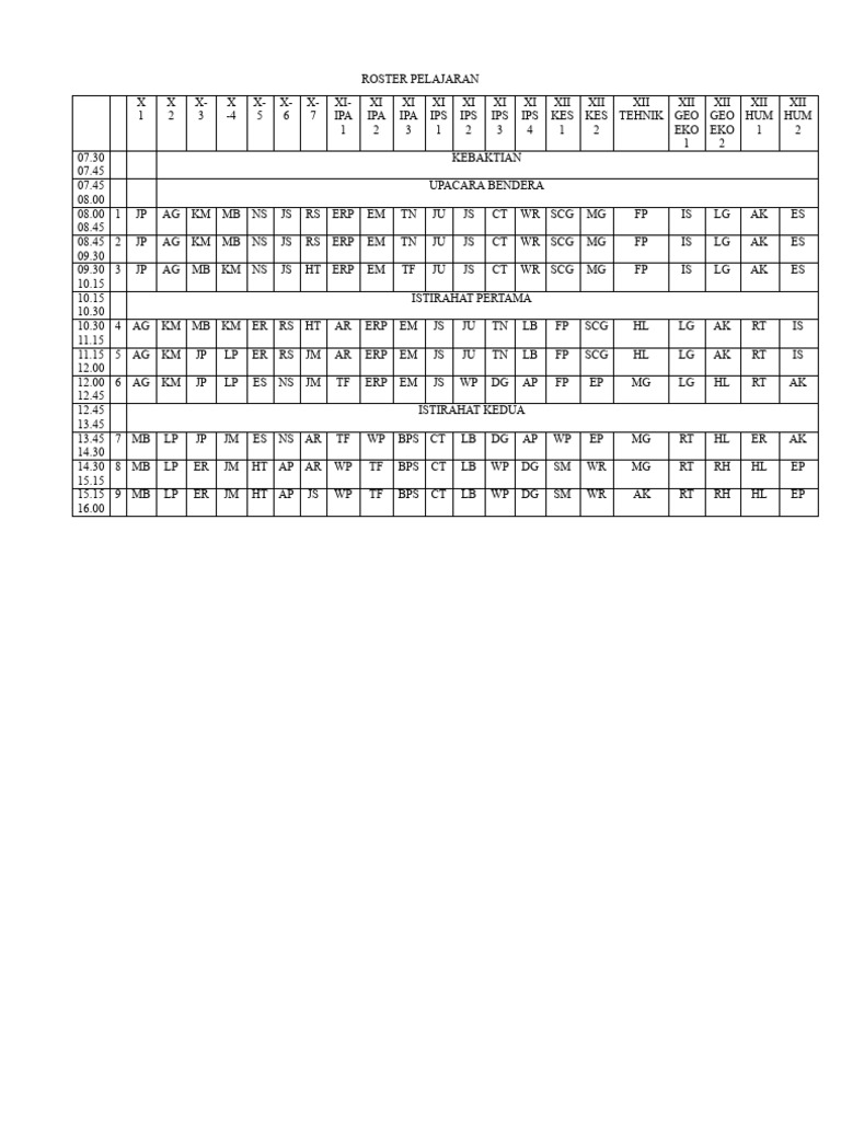 Roster Pelajaran Sekolah 2023 | PDF
