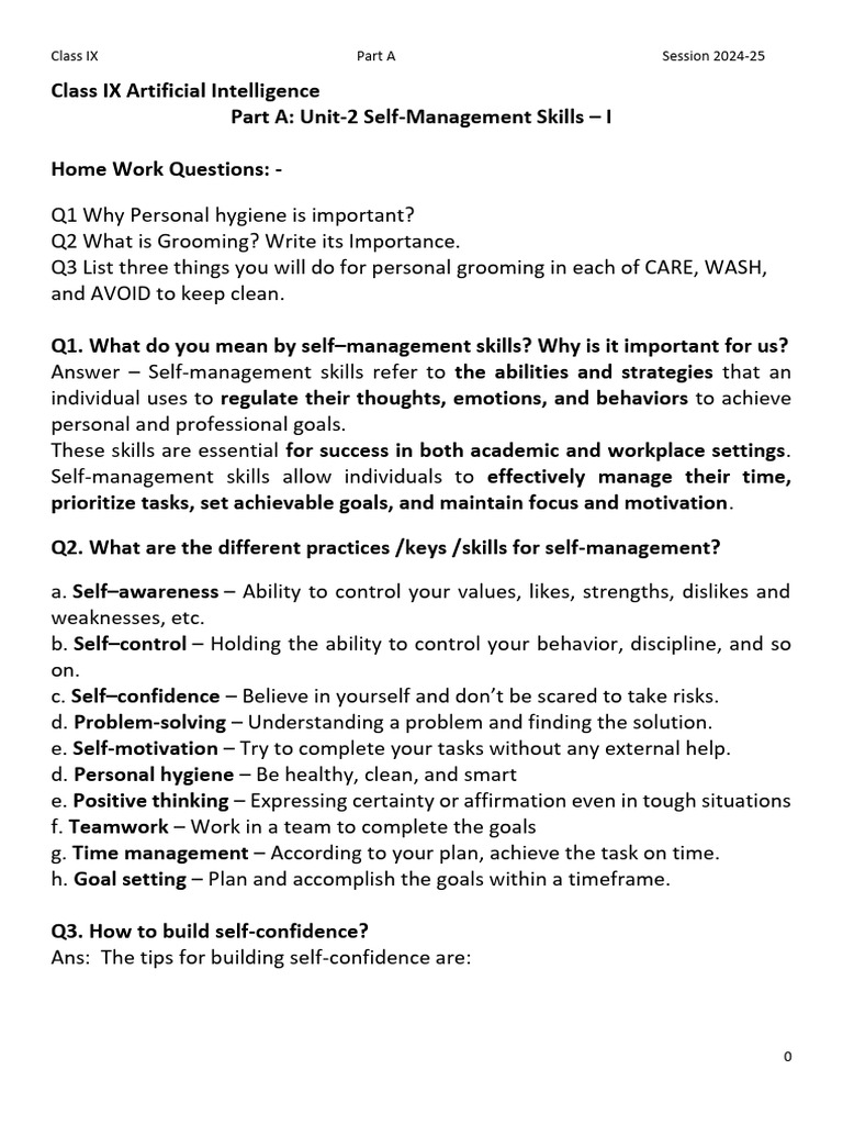 Class 9 Self-Management Skills Notes | PDF | Thought | Skill