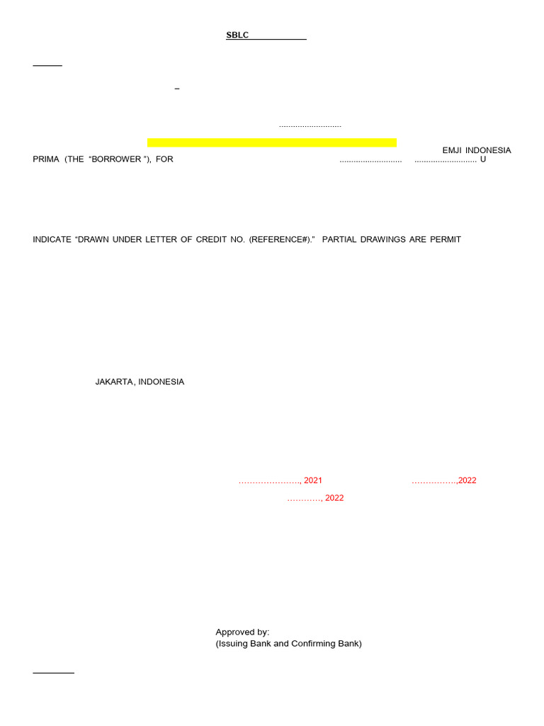 Approved SBLC ISP 98 Format | PDF | Letter Of Credit | Common Law