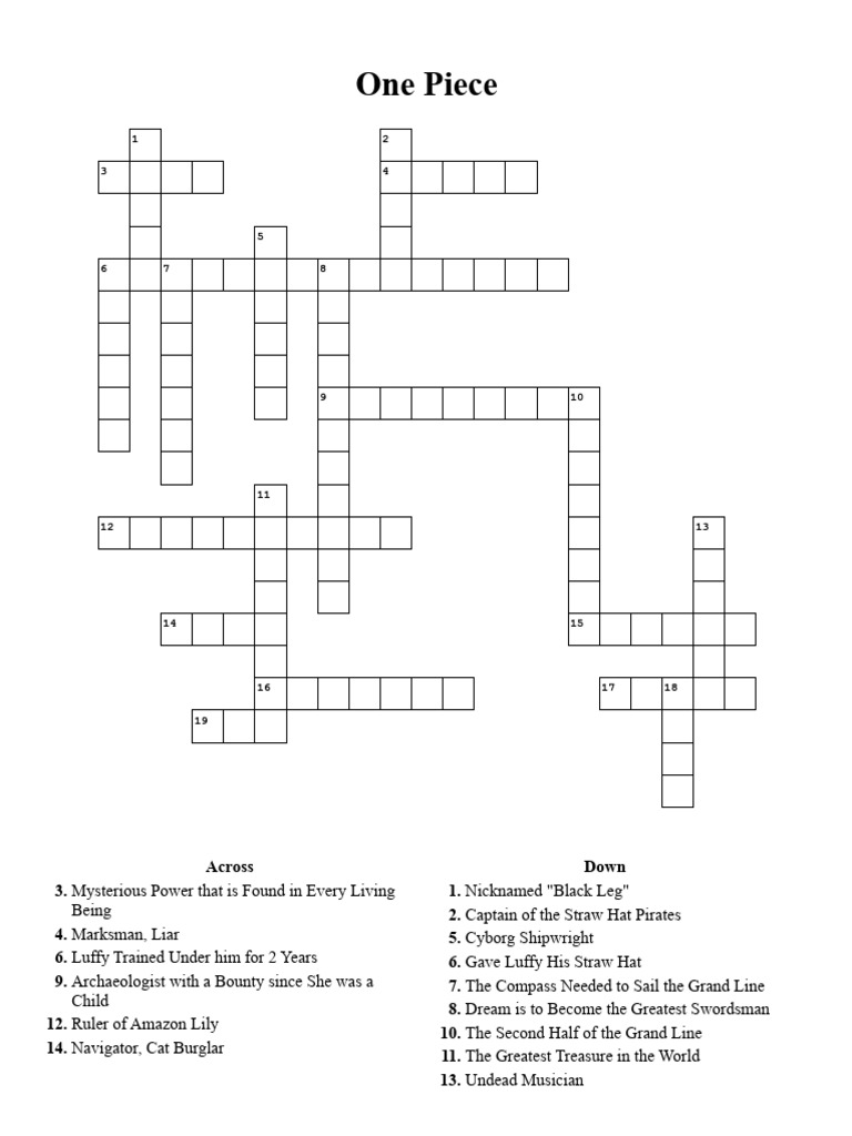One Piece Crossword Puzzle Clues | PDF