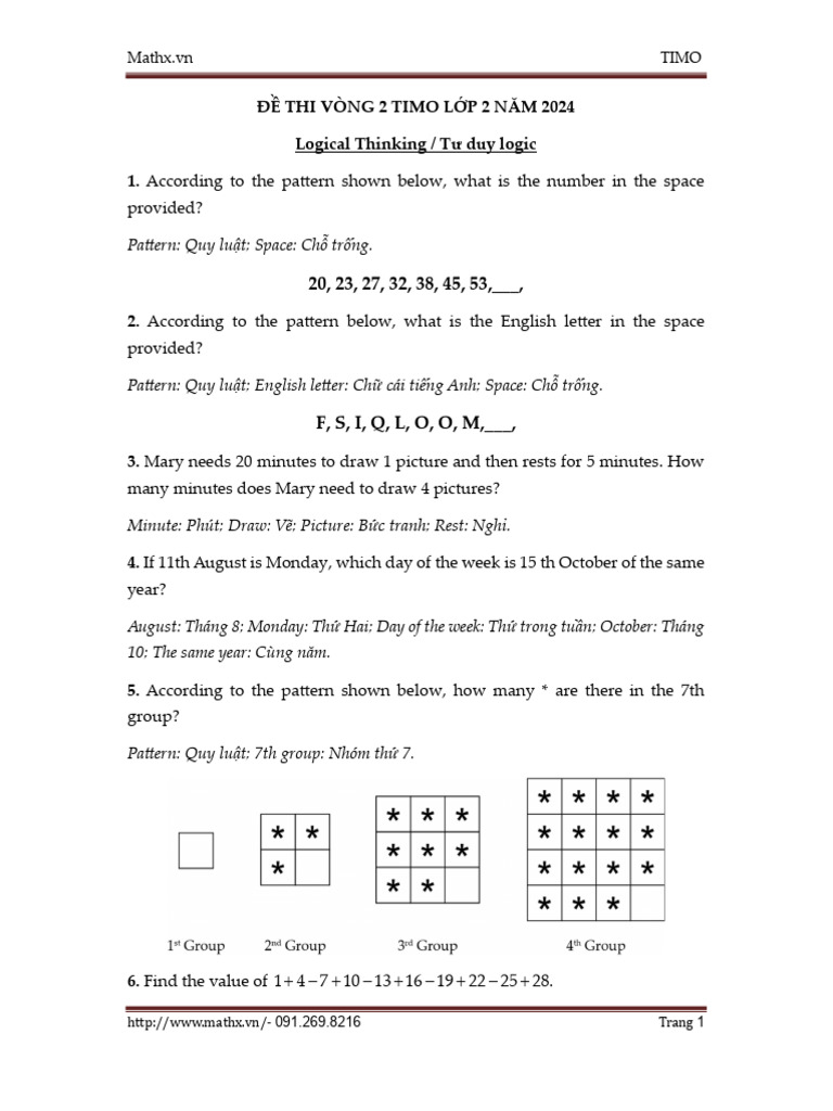 TIMO 2024 Grade 2 Math Exam | PDF | Mathematics