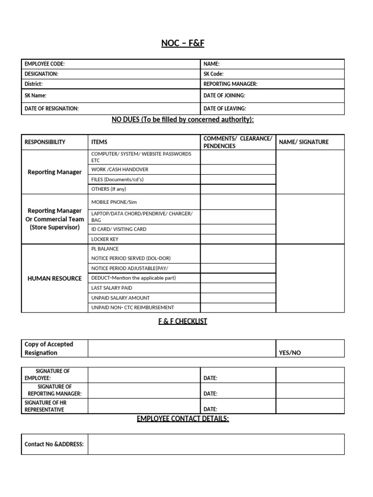 Noc - F&F: NO DUES (To Be Filled by Concerned Authority) | PDF