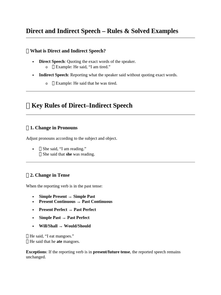 Direct and Indirect Speech Rules & Examples | PDF | Question | Verb
