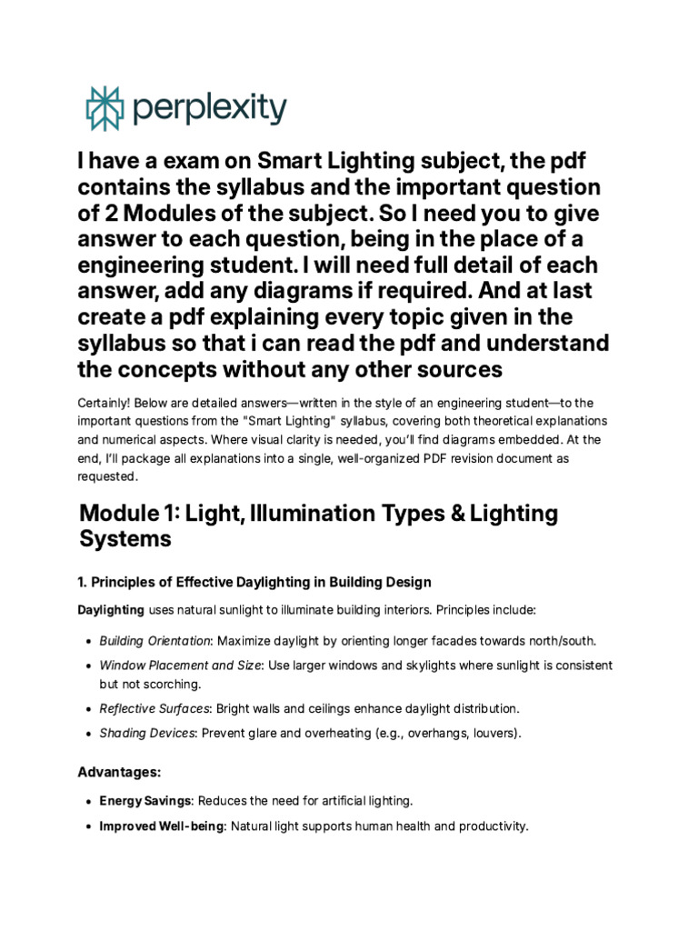 Smart Lighting Exam Revision Guide | PDF | Lighting | Incandescent ...