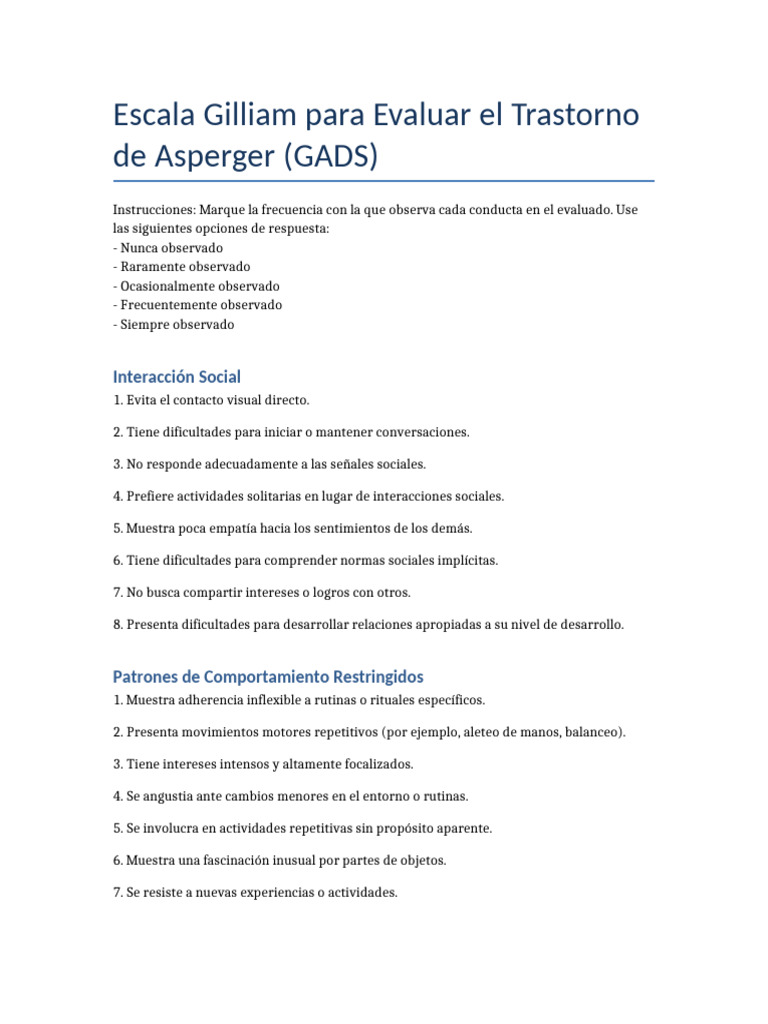 Escala GADS para Trastorno Asperger | PDF | Síndrome de Asperger ...