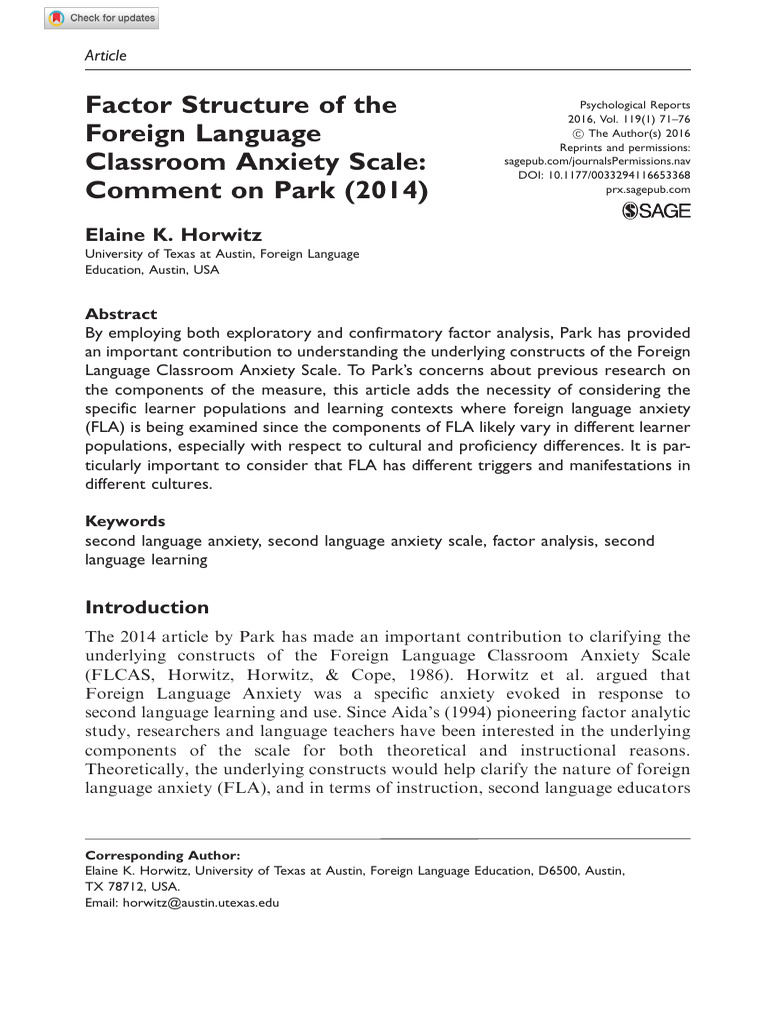 Foreign Language Classroom Anxiety Insights | PDF | Second Language ...