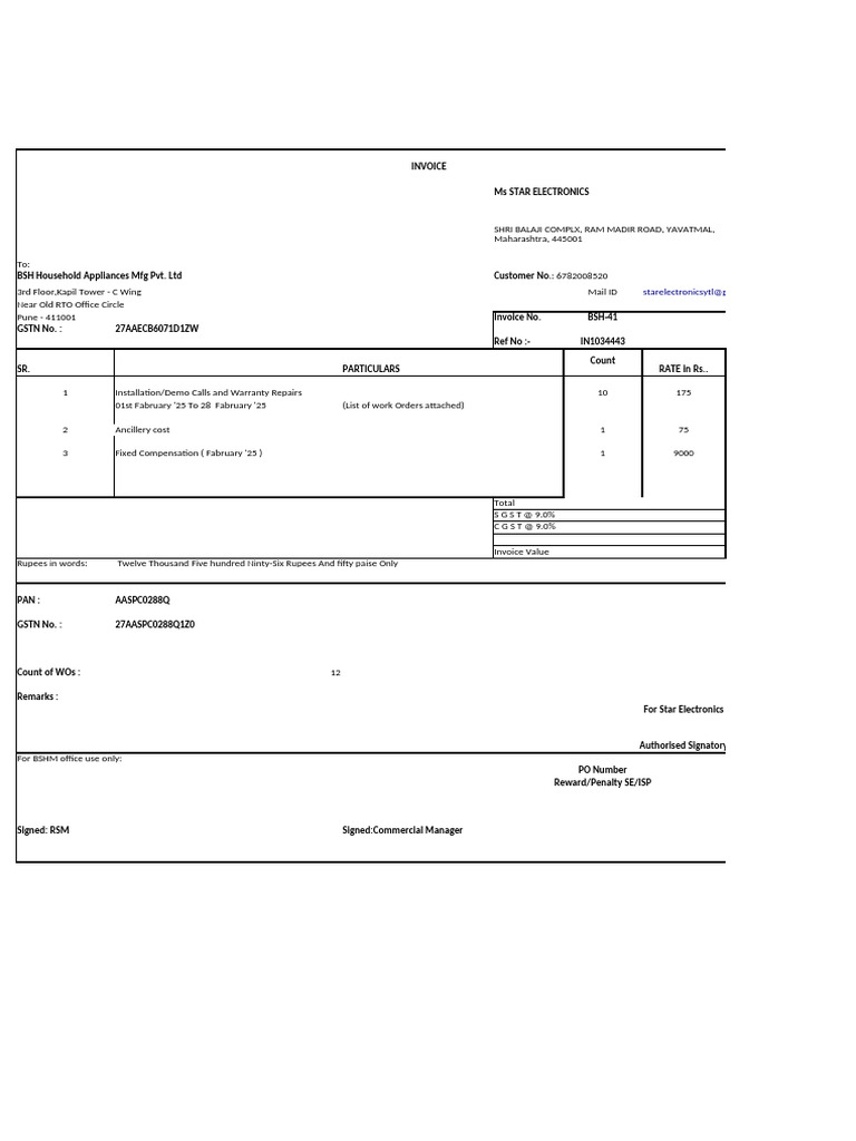 Bosch Invoice BSH-41 Download | PDF