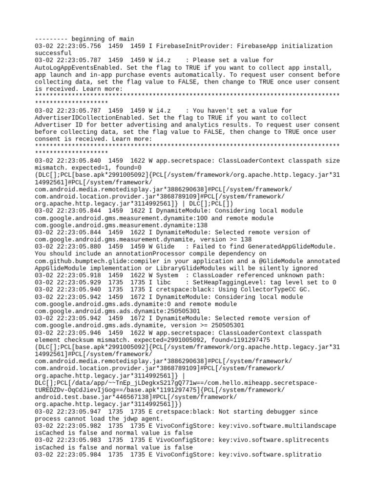 Com - Hello.miheapp - Secretspace Logcat | PDF | Computing | Software