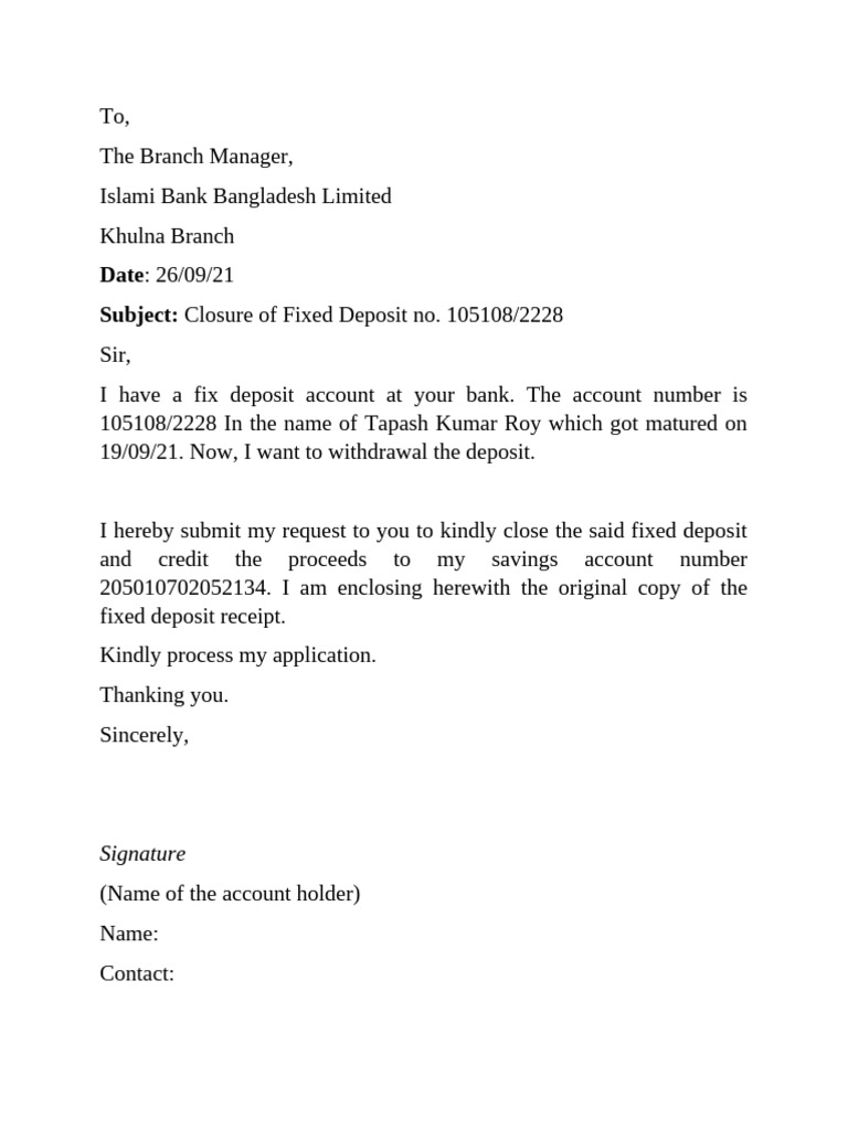 Fixed Deposit Closure Request | PDF