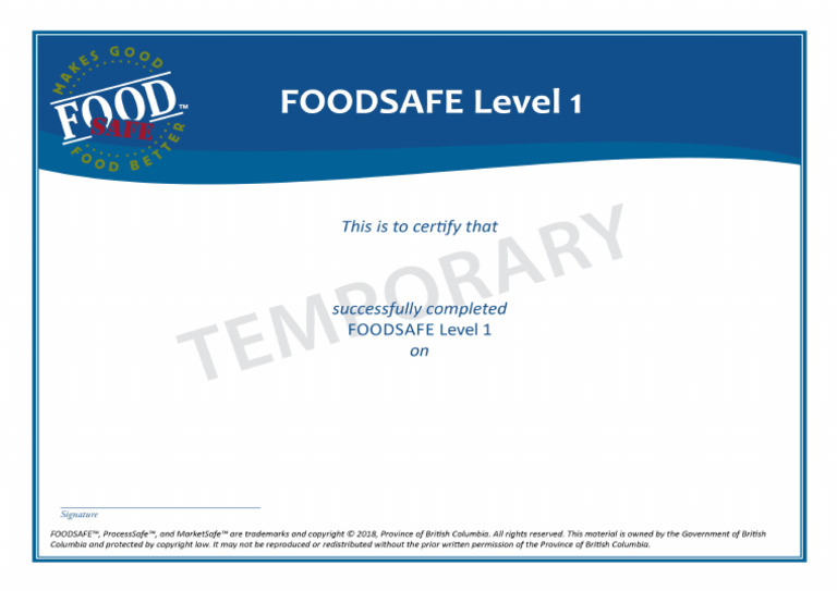 Foodsafe 1 Certificate | PDF
