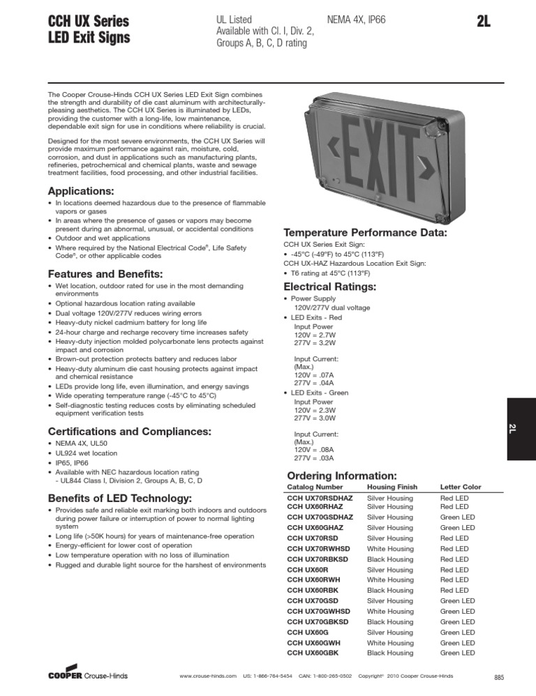 CCH Ux Exit Sign | PDF | Light Emitting Diode | Mains Electricity