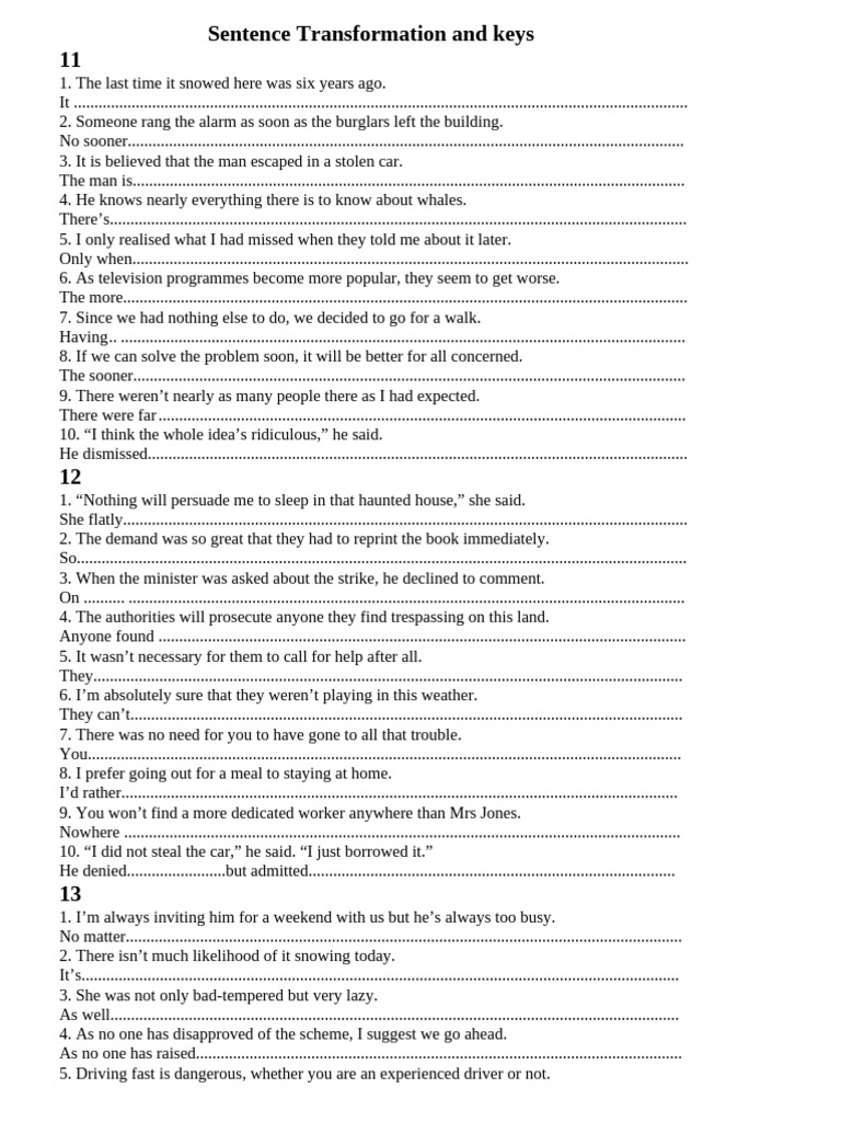 Sentence Transformation Exercises | PDF | Cost Of Living
