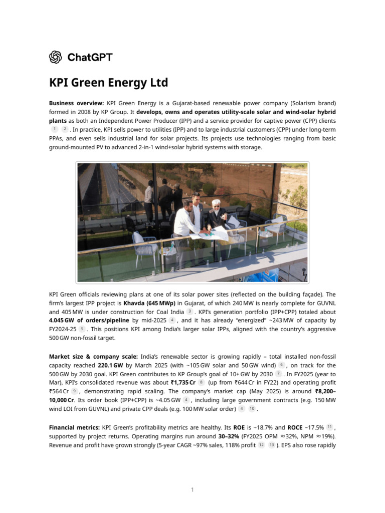 KPI Green Energy Annual Report 2024 | PDF | Solar Power | Renewable Energy