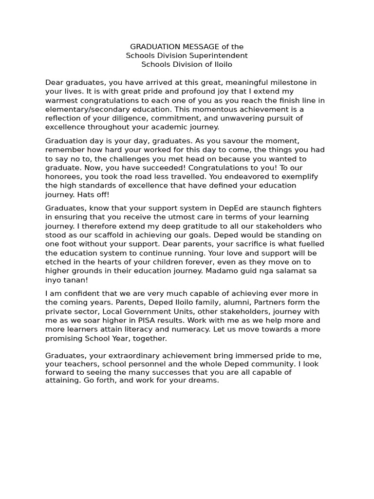 Graduation Message from DepEd Iloilo | PDF