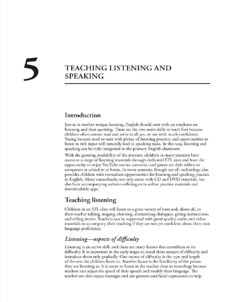 Teaching Listening and Speaking Teaching Young Language Learners Second ...