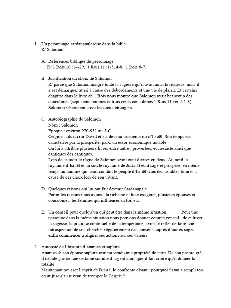 Salomon et Ananias : Leçons bibliques | PDF | Salomons | Livres des Rois