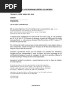 Modelo de Carta de Renuncia o Retiro Voluntario