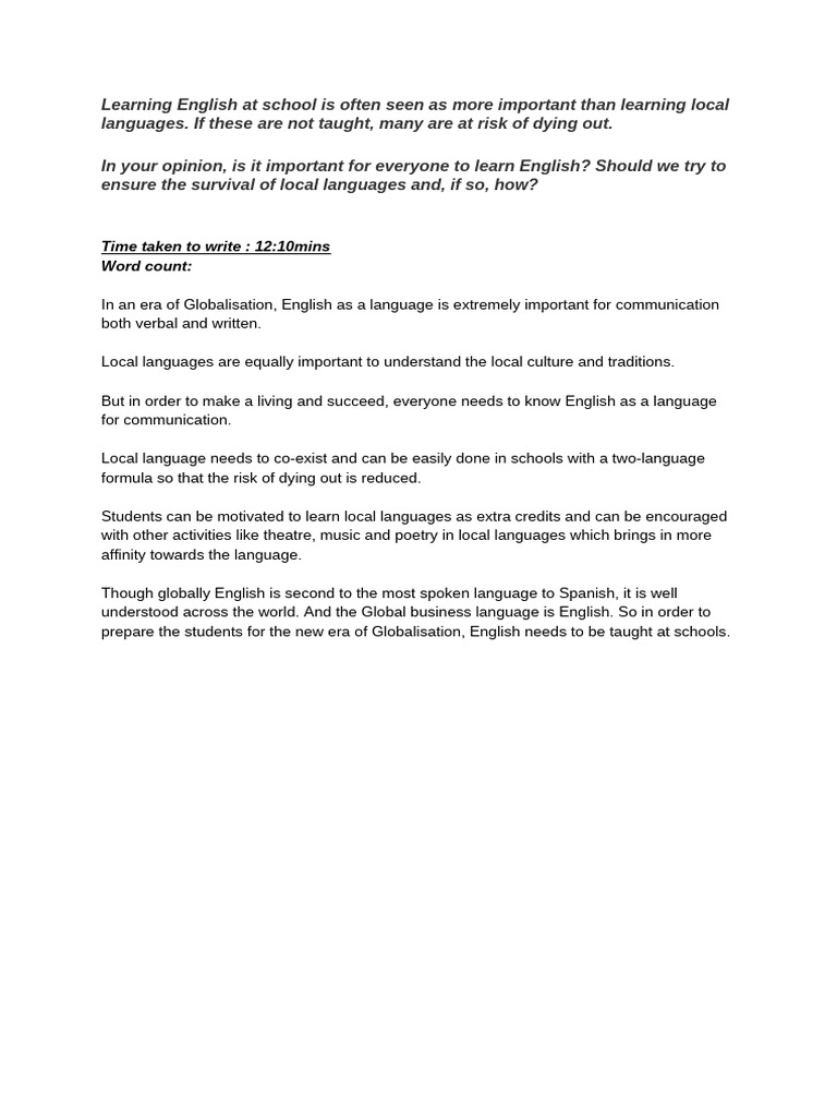 Importance of English vs. Local Languages | PDF
