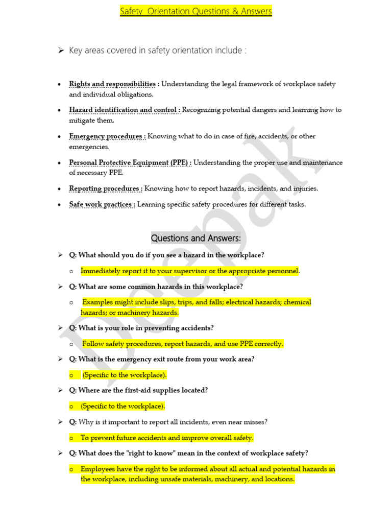 Safety Orientation Q&A Guide | PDF