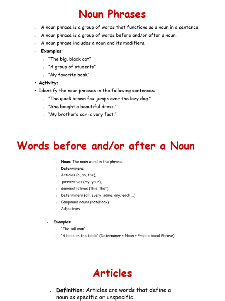 Understanding Noun Phrases and Articles | PDF | Noun | Syntactic ...