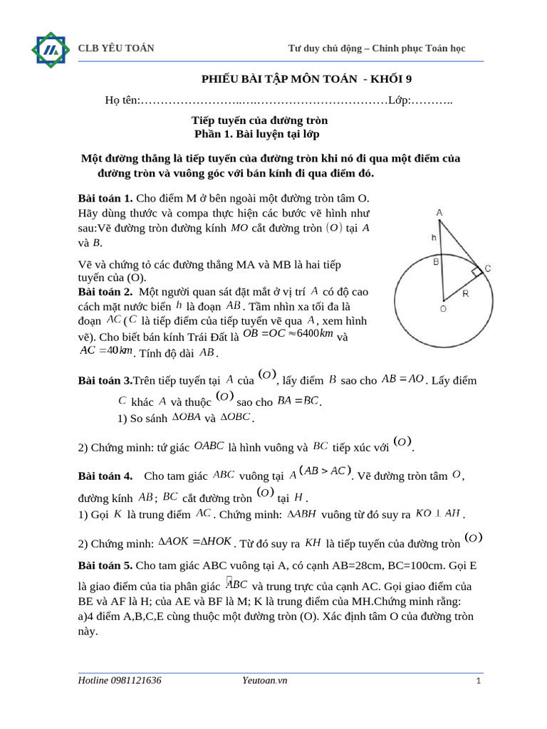 Phieu BT Tiep Tuyen Cua Duong Tron | PDF