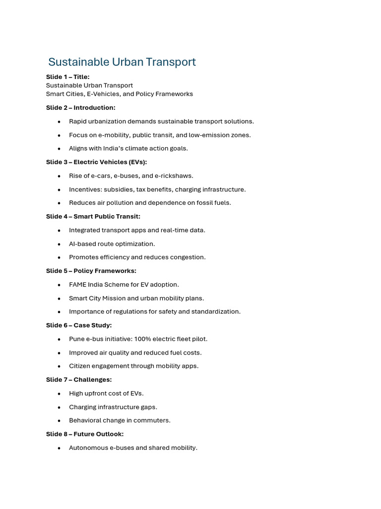 Sustainable Urban Transport Solutions | PDF