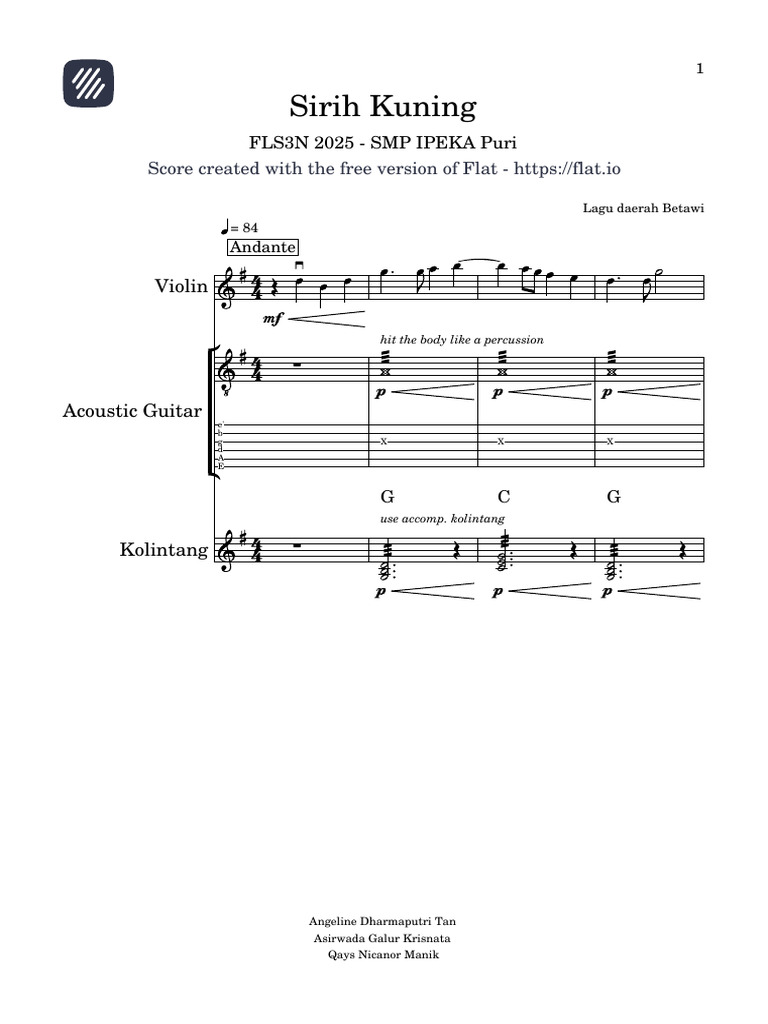 Notasi Sirih Kuning - SMP IPEKA Puri | PDF | Musicology | Elements Of Music
