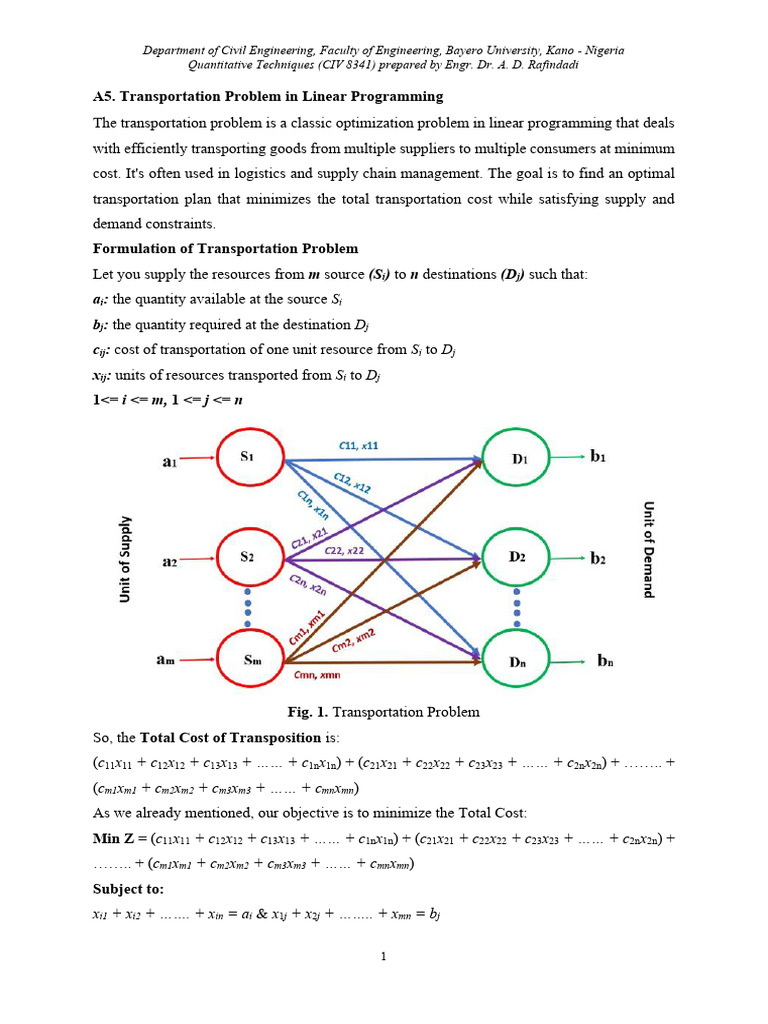 A5. Transporation Problem-1 | PDF | Mathematical Optimization | Linear ...