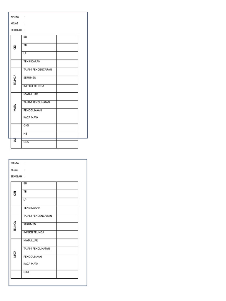 Form CKG Anak Sekolah | PDF