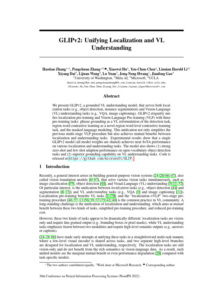 GLIPv2: Unified Vision-Language Model | PDF | Image Segmentation ...