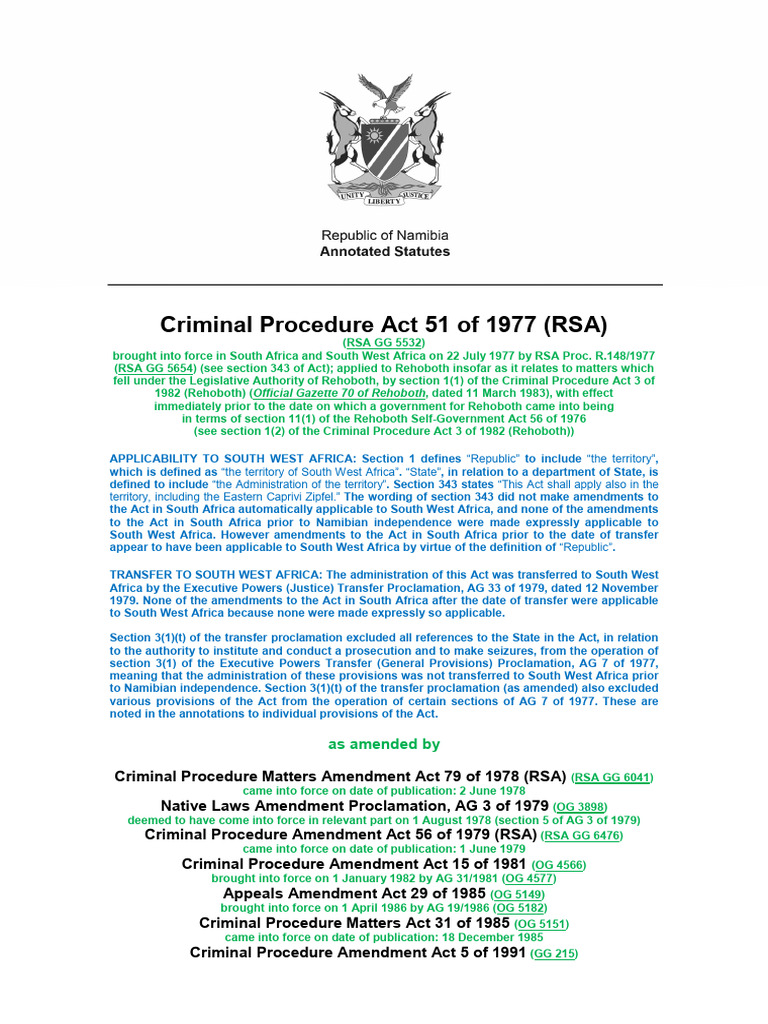 Criminal Procedure Act 51 of 1977 | PDF | Evidence (Law) | Bail