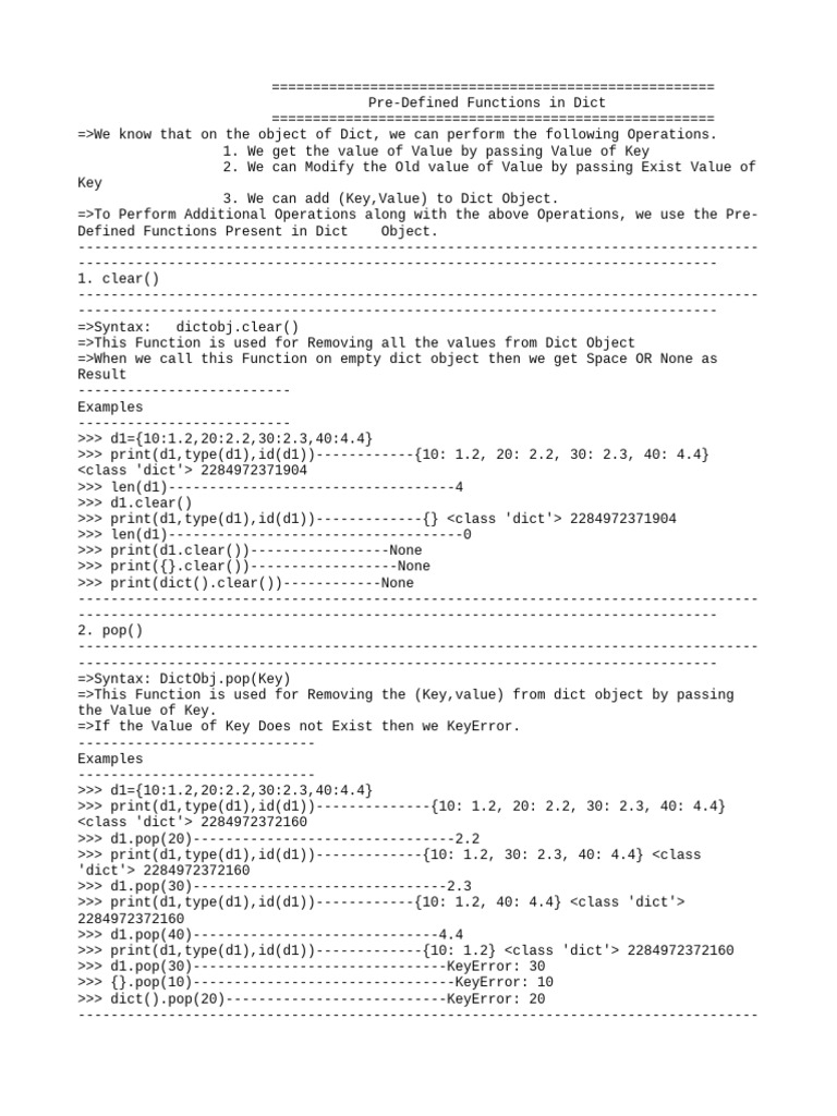 Pre-Defined Functions in Dict | PDF | Chess Theory | Chess