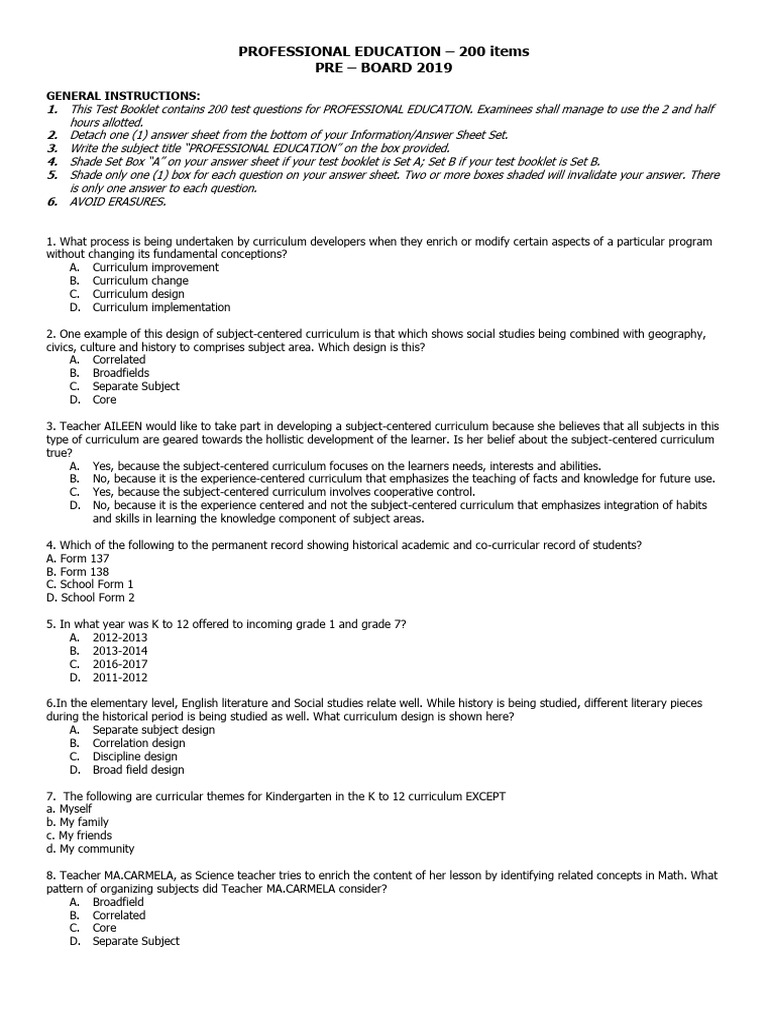 200 Professional Education Test Questions | PDF | Learning ...