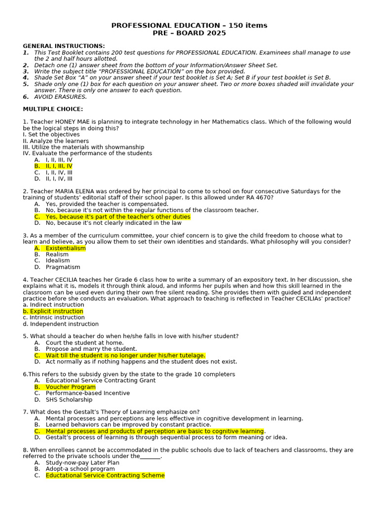 Mock Board Exam for English Teachers 2025 | PDF | Educational ...