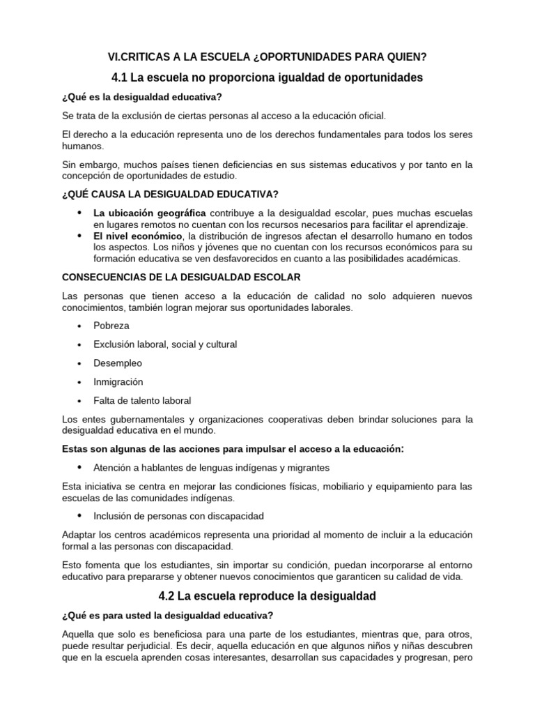 Desigualdad Educativa y Oportunidades | PDF | Desigualdad social ...