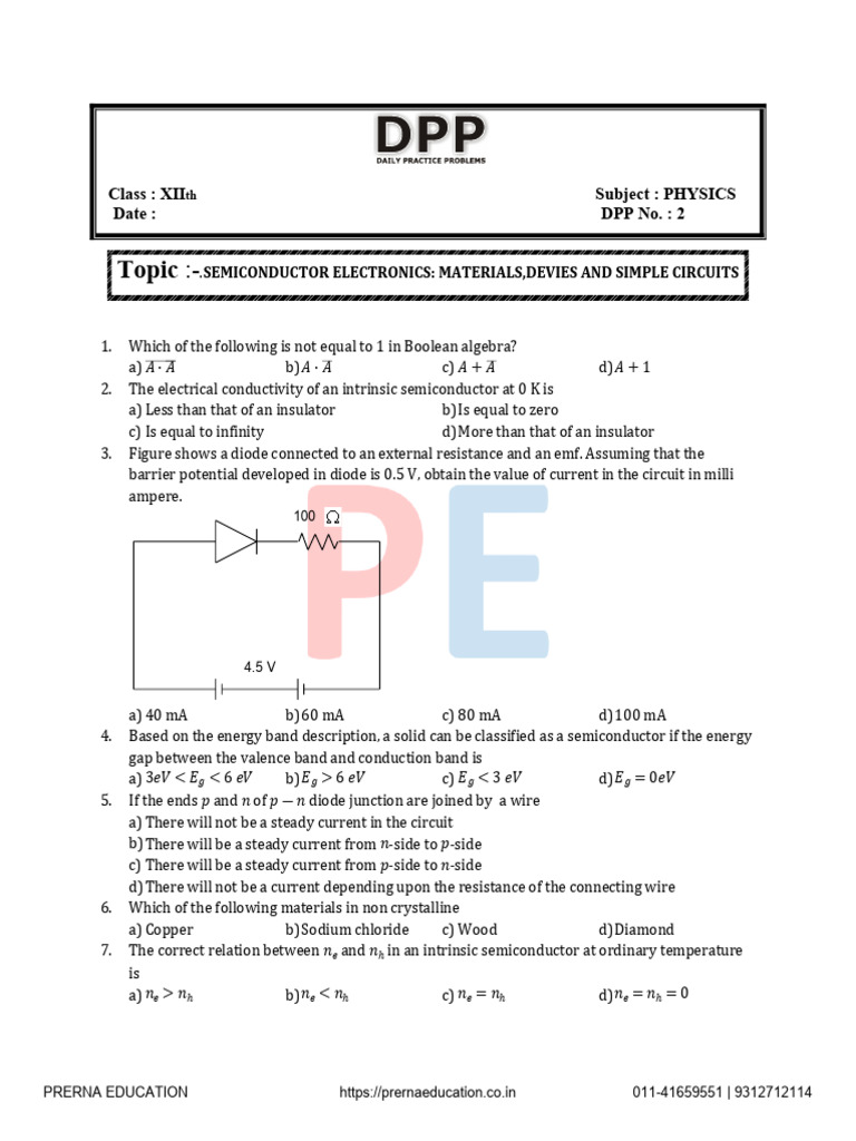 Semiconductor Electronics Quiz for Class XII | PDF | Semiconductors ...
