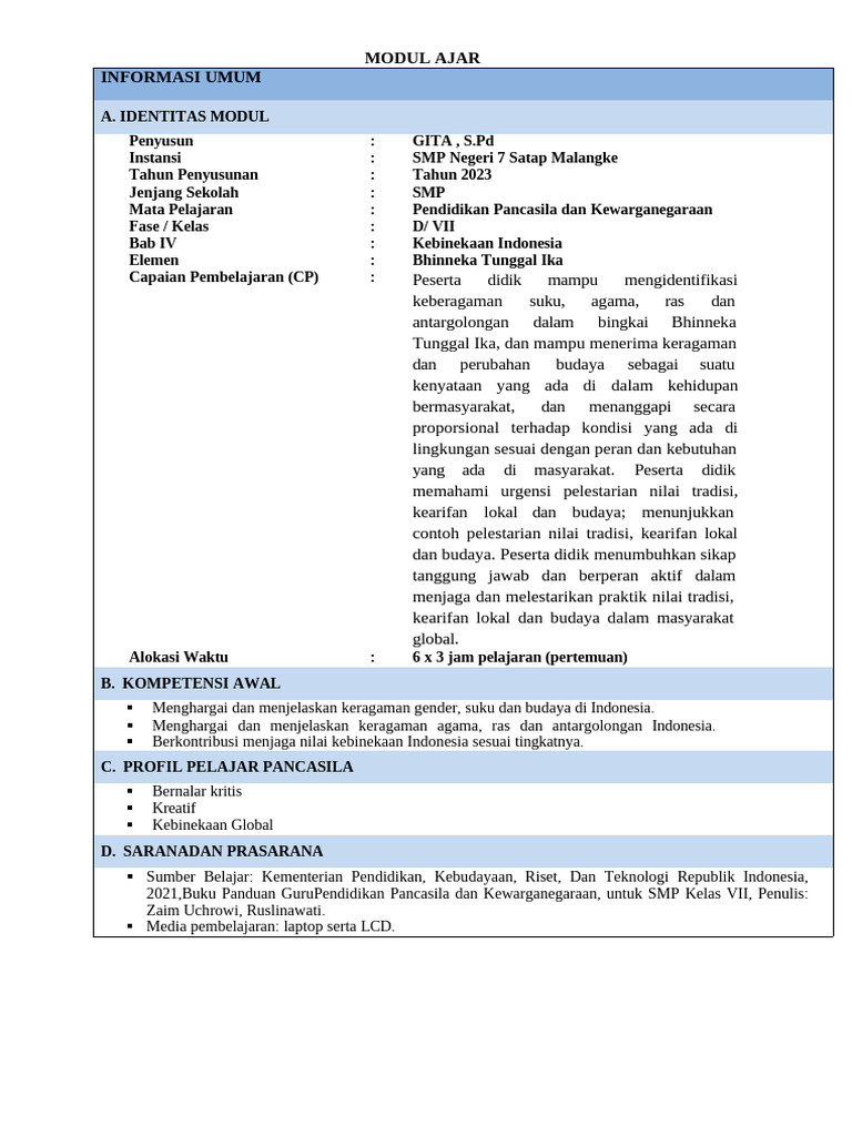 Modul Ajar Bab 4 Kls 7 | PDF