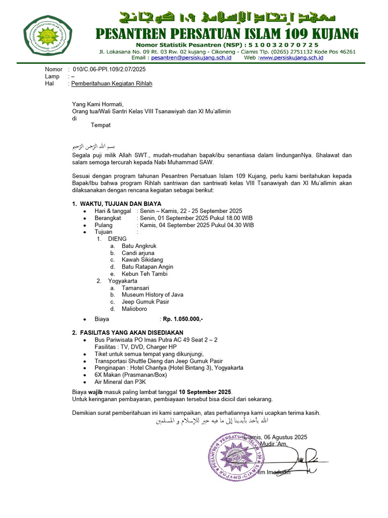 Rihlah Santri VIII dan XI Mu’allimin 2025 | PDF
