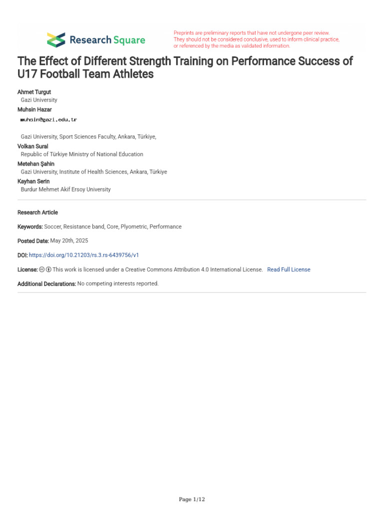 Strength Training Impact on U17 Football Performance | PDF | Physical ...