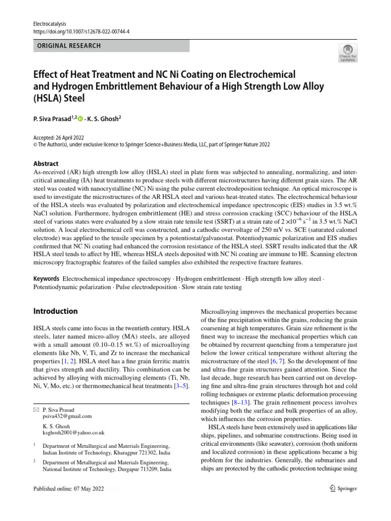 HSLA Steel: Heat Treatment & Ni Coating Effects | PDF | Corrosion ...
