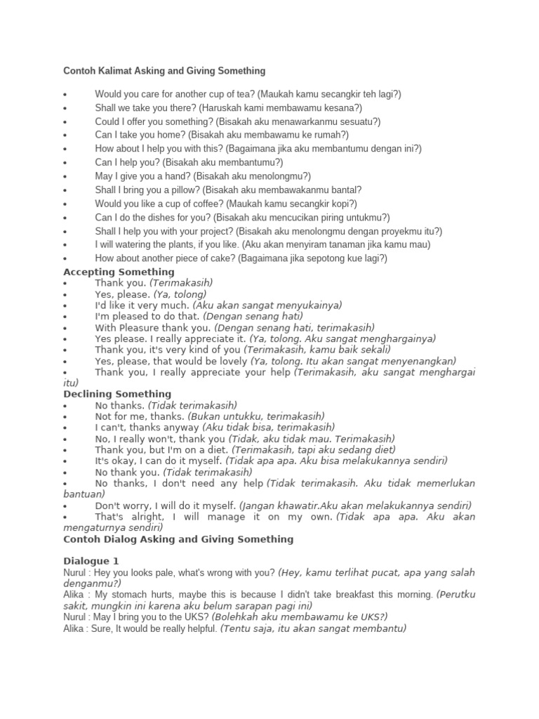 Asking and Giving Help Examples | PDF | Hot Drinks | Cuisine