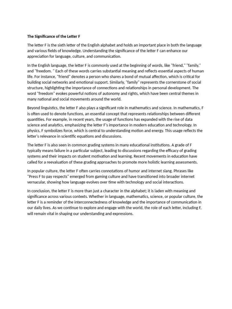 Significance of the Letter F | PDF | Semantics | Science